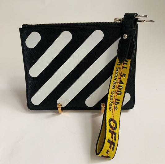 Off White Graphic Print Double Zip Clutch