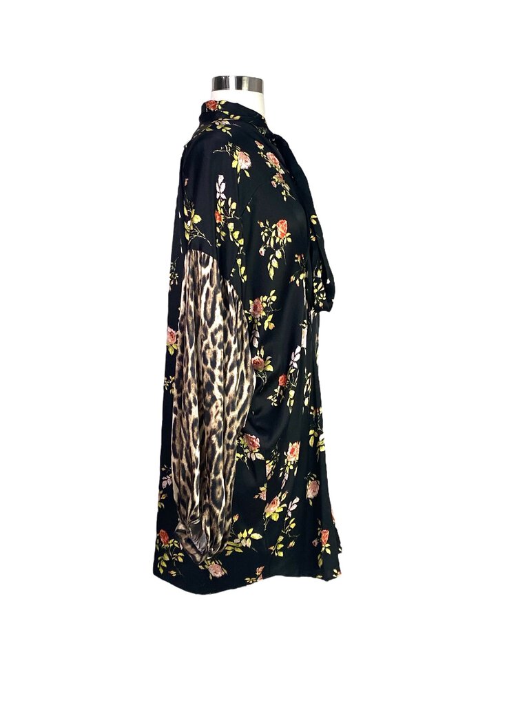 R13 Floral Leopard Satin Mock Neck Mini Dress