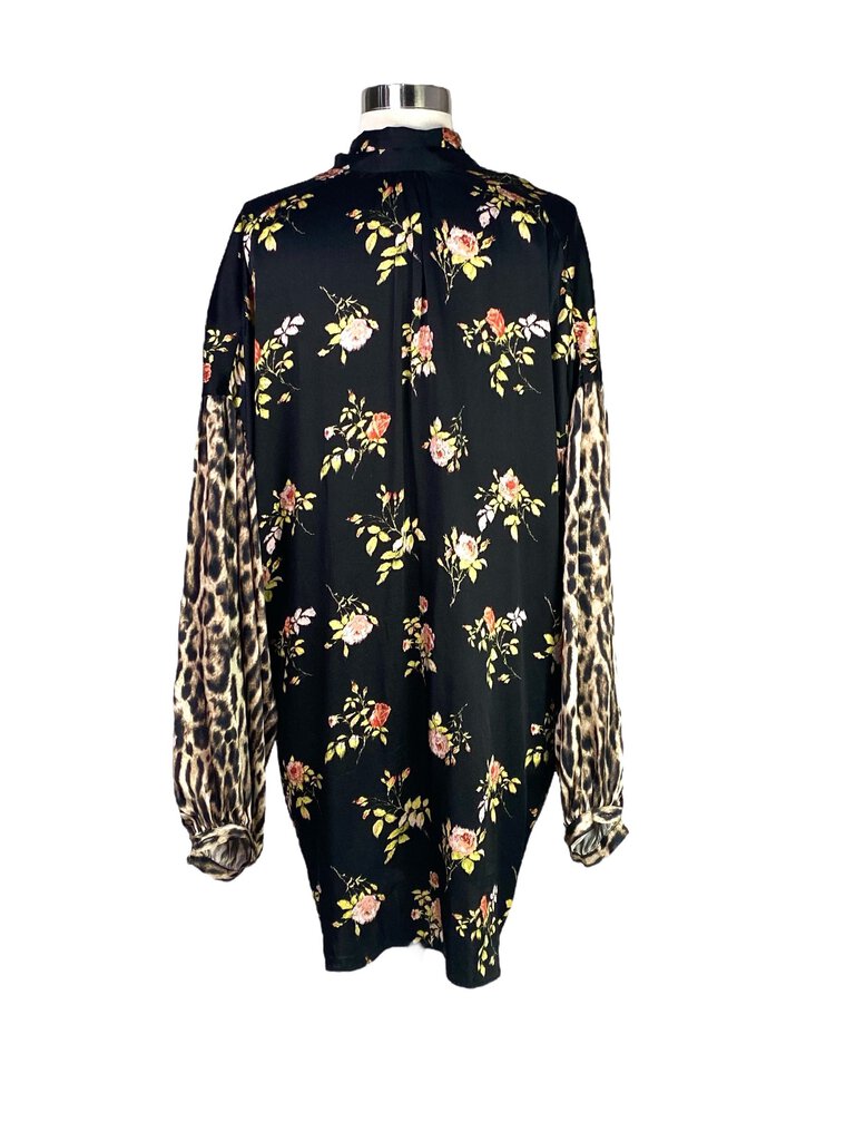 R13 Floral Leopard Satin Mock Neck Mini Dress