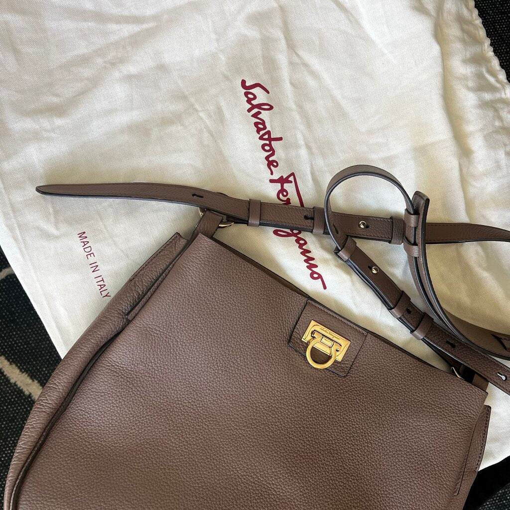 Ferragamo Pebbled Leather 'Fanisa Gancini' Large Saddle Bag