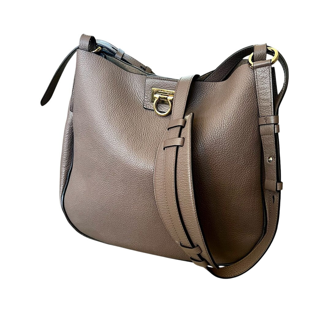 Ferragamo Pebbled Leather 'Fanisa Gancini' Large Saddle Bag