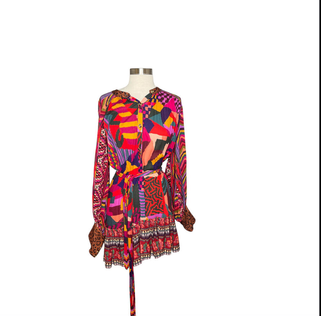 Farm Rio Belted Abstract Print Mini Dress