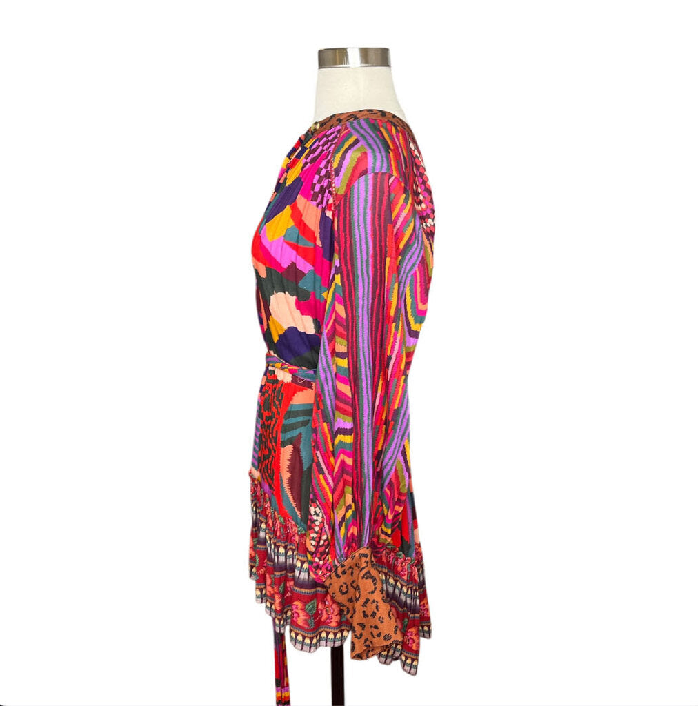 Farm Rio Belted Abstract Print Mini Dress