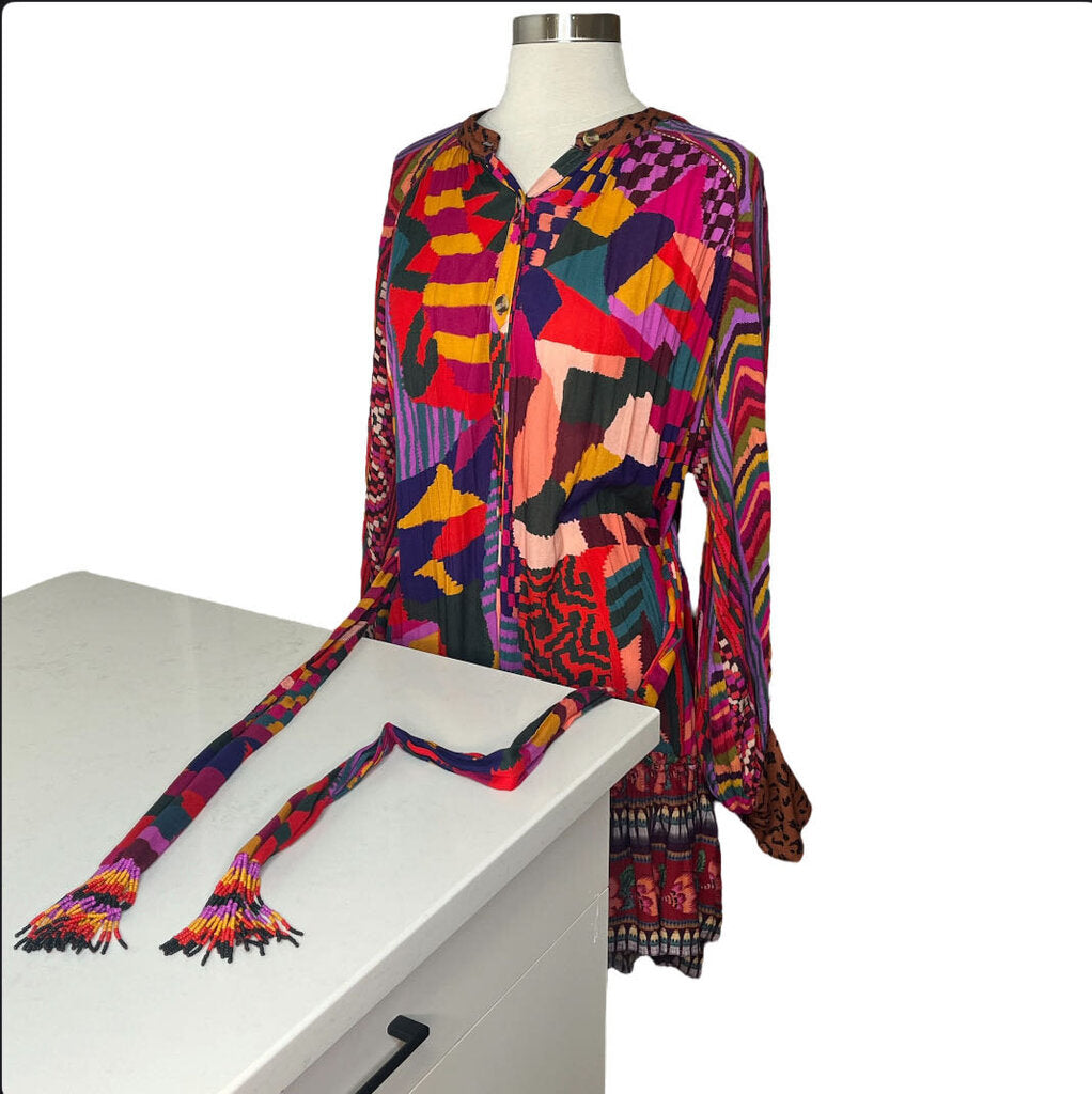 Farm Rio Belted Abstract Print Mini Dress
