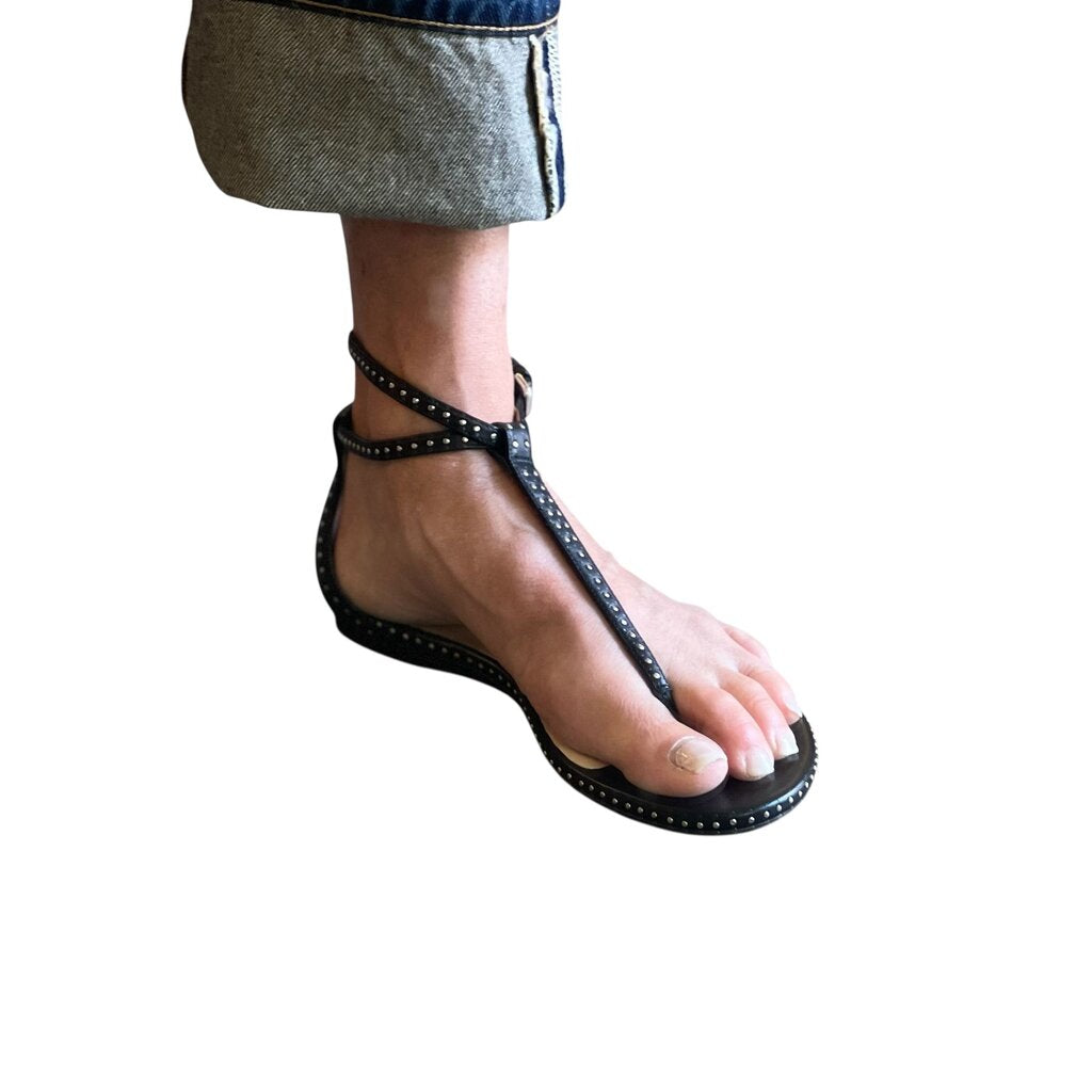 Jimmy Choo Studded T Strap Flat Sandals