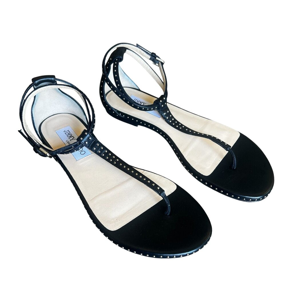 Jimmy Choo Studded T Strap Flat Sandals