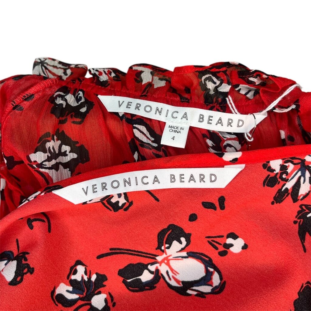 Veronica Beard Silk Floral Split Collar Top