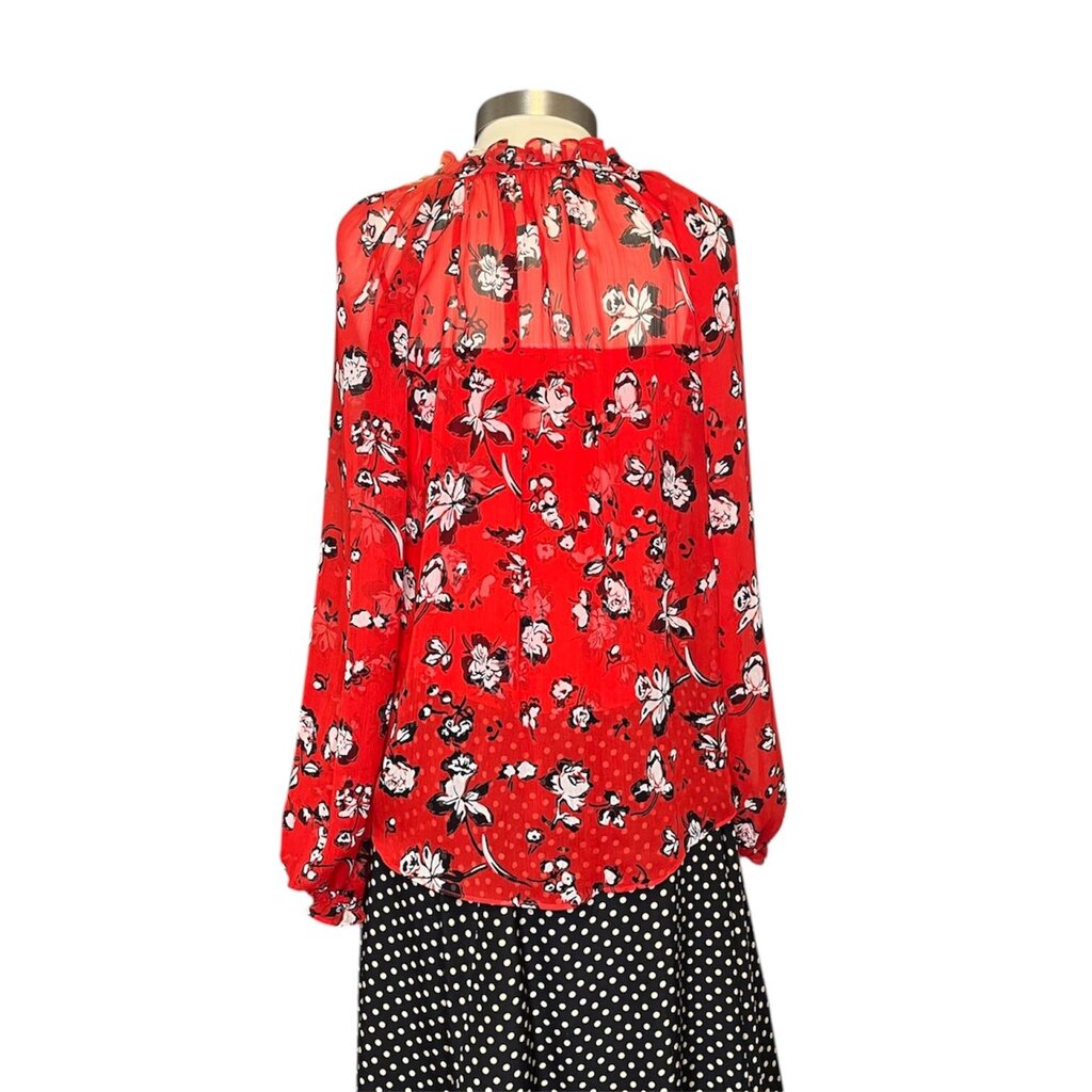 Veronica Beard Silk Floral Split Collar Top