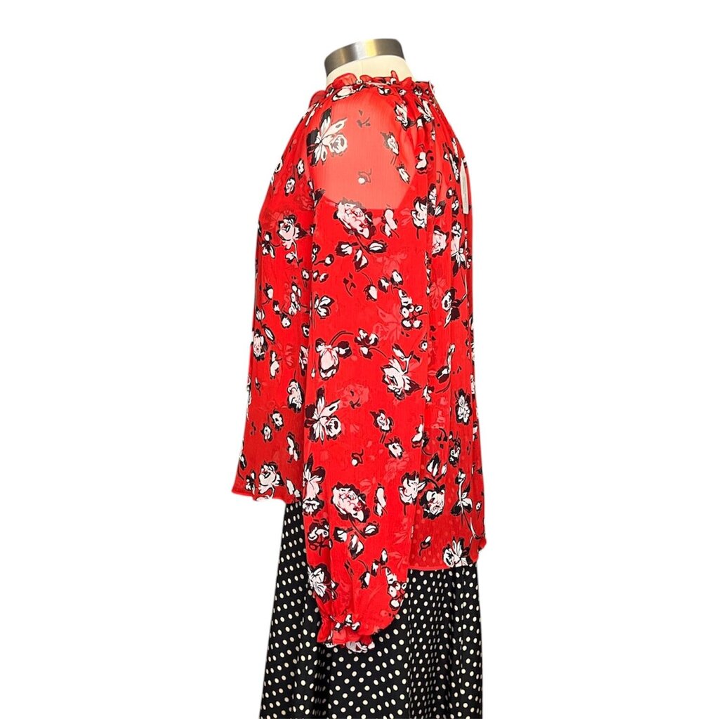 Veronica Beard Silk Floral Split Collar Top