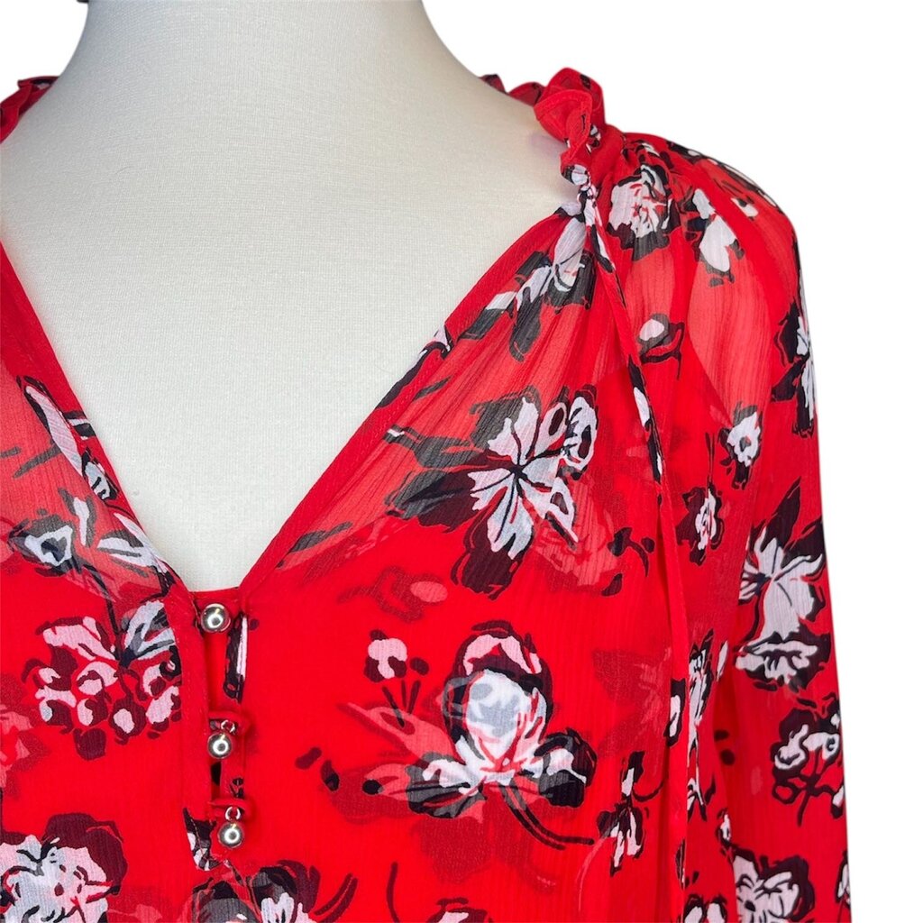 Veronica Beard Silk Floral Split Collar Top