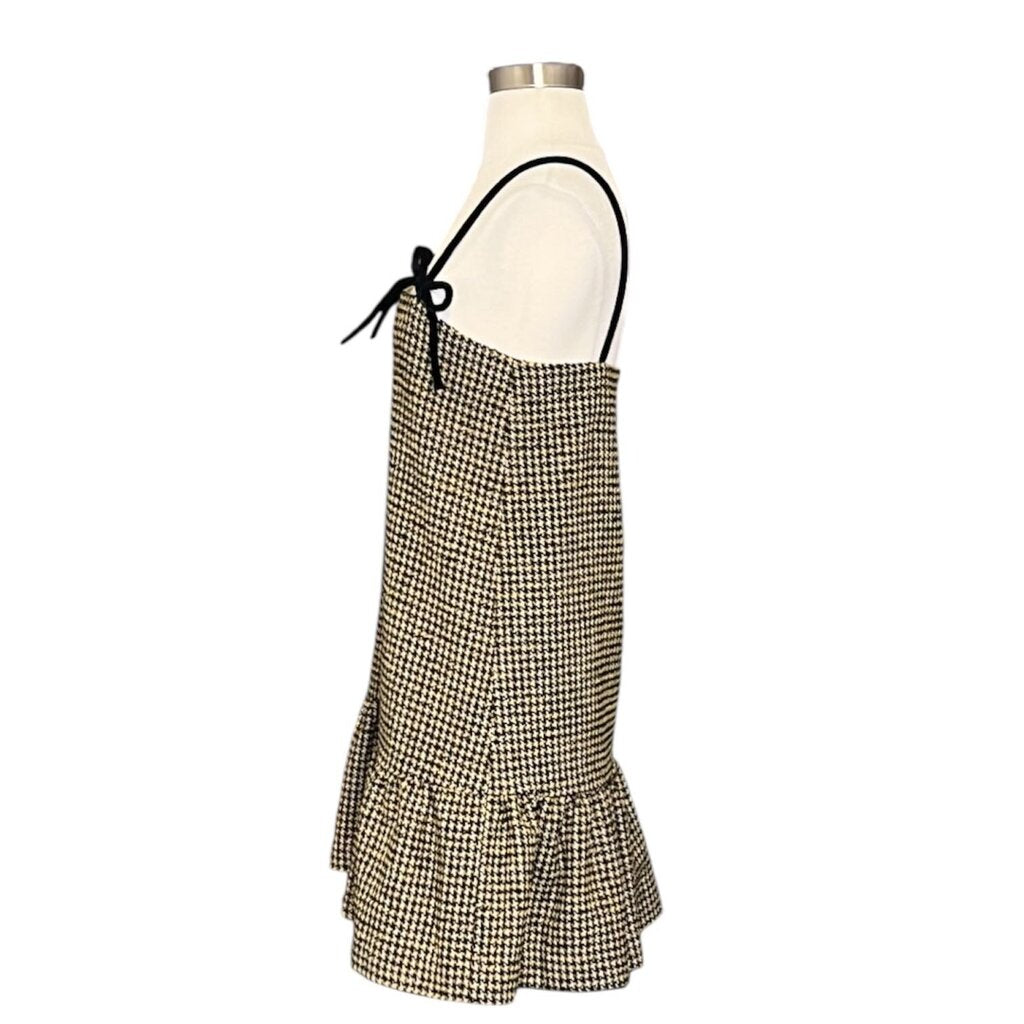 Ganni Houndstooth Drop Waist Mini Dress