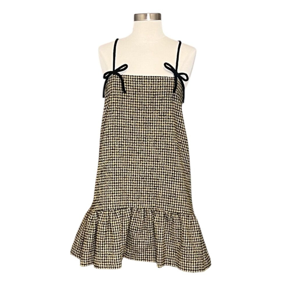 Ganni Houndstooth Drop Waist Mini Dress