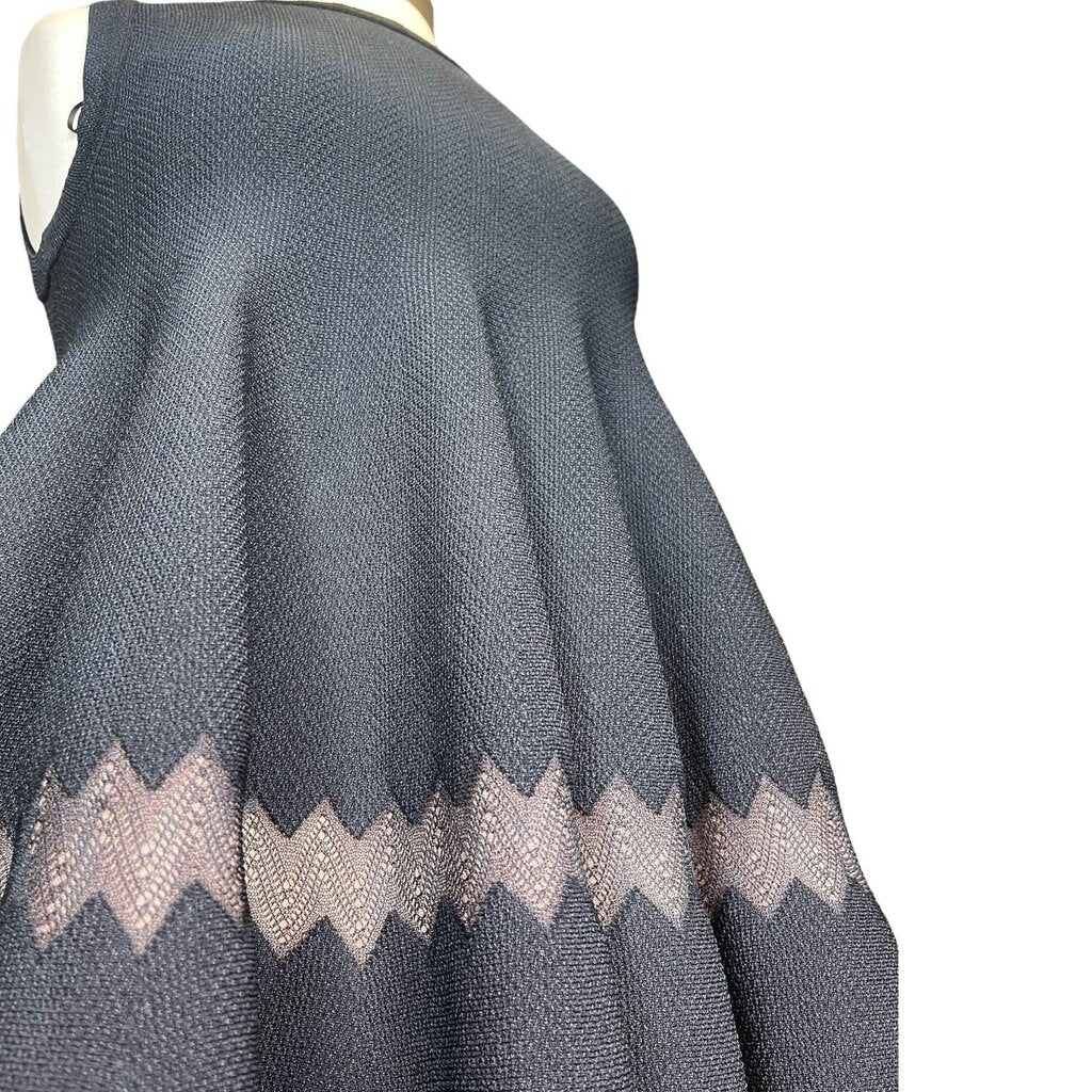 Alaia Knit Boatneck Chevron Lace Swing Dress