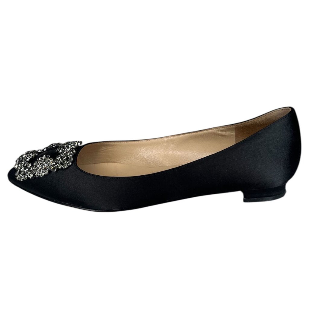 MANOLO BLAHNIK Embellished Buckle Fabric Ballet Flats