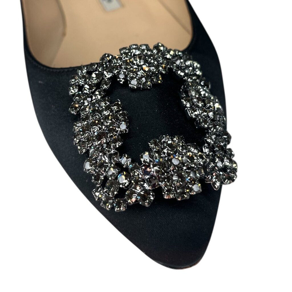 MANOLO BLAHNIK Embellished Buckle Fabric Ballet Flats