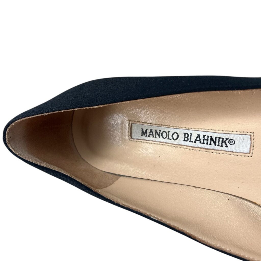 MANOLO BLAHNIK Embellished Buckle Fabric Ballet Flats