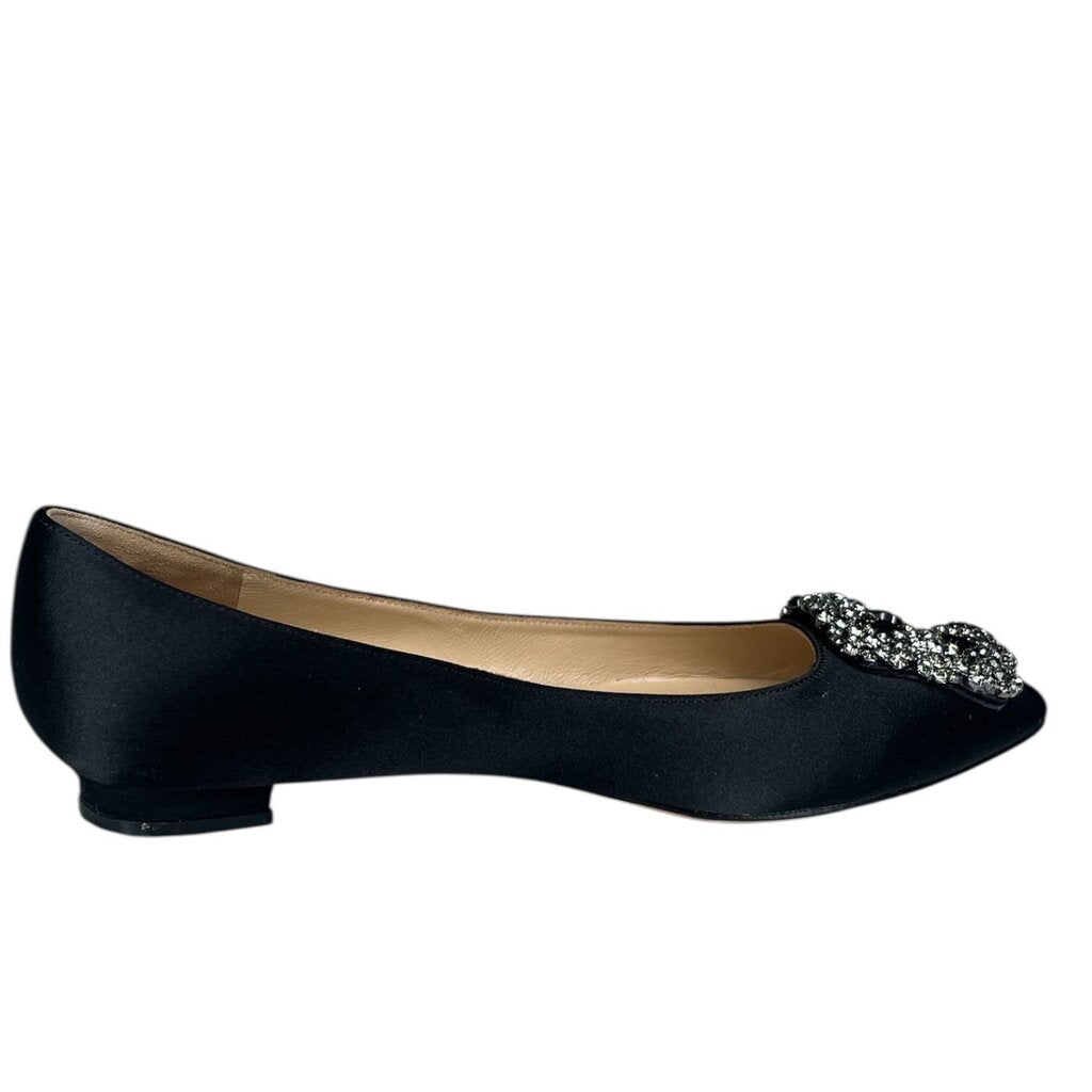 MANOLO BLAHNIK Embellished Buckle Fabric Ballet Flats