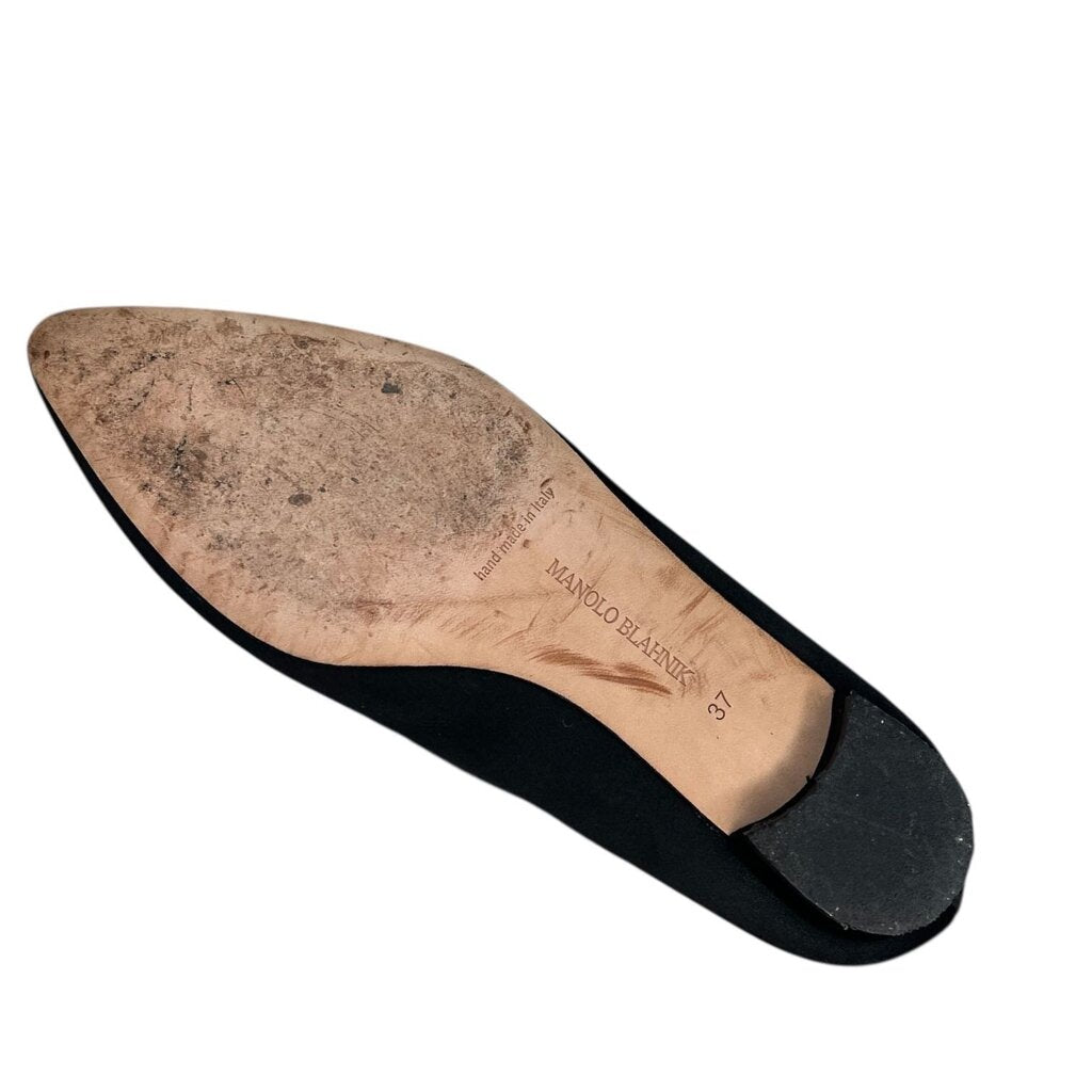 MANOLO BLAHNIK Embellished Buckle Fabric Ballet Flats