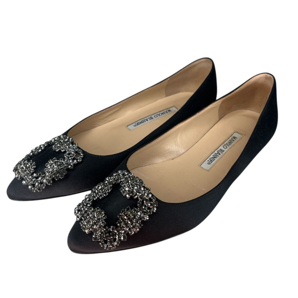 MANOLO BLAHNIK Embellished Buckle Fabric Ballet Flats