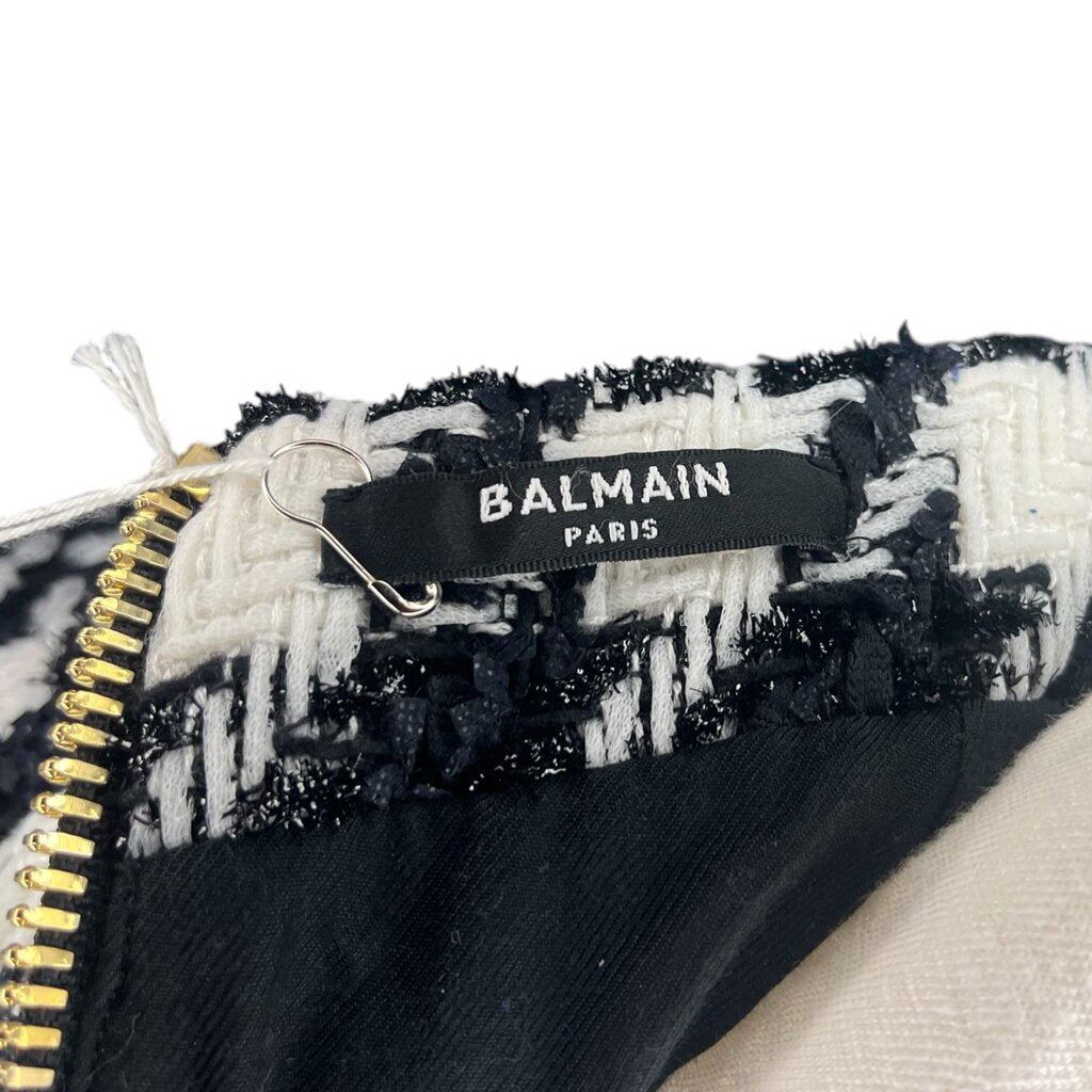Balmain Button-Embellished Houndstooth Tweed Mini Skirt
