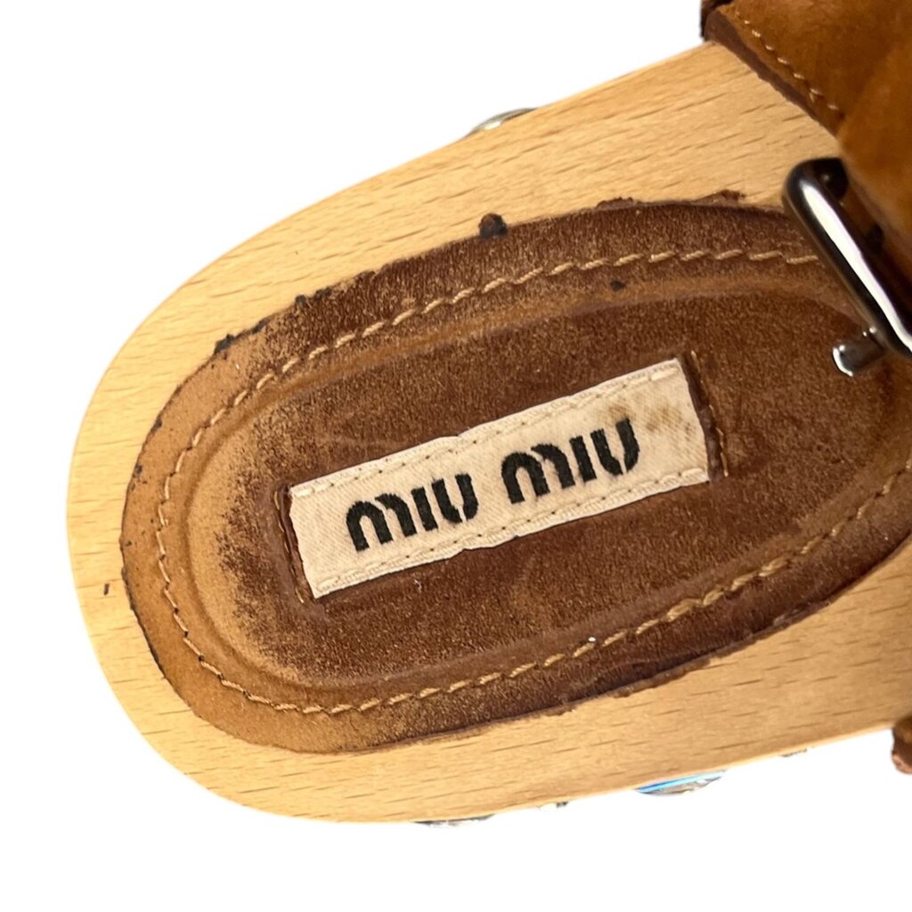 Miu Miu Jewel Heeled Cross Strap Sandals
