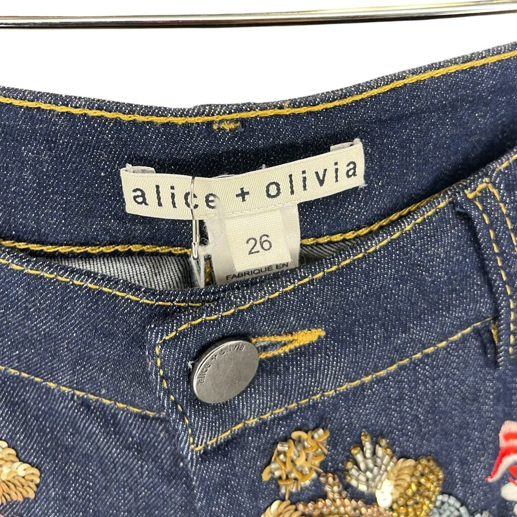 Alice+Olivia Floral Beaded Jeans