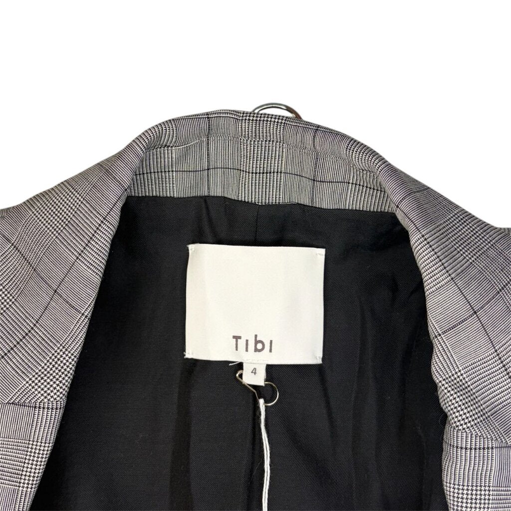 Tibi Plaid Wool Cut Out Sleeve Blazer