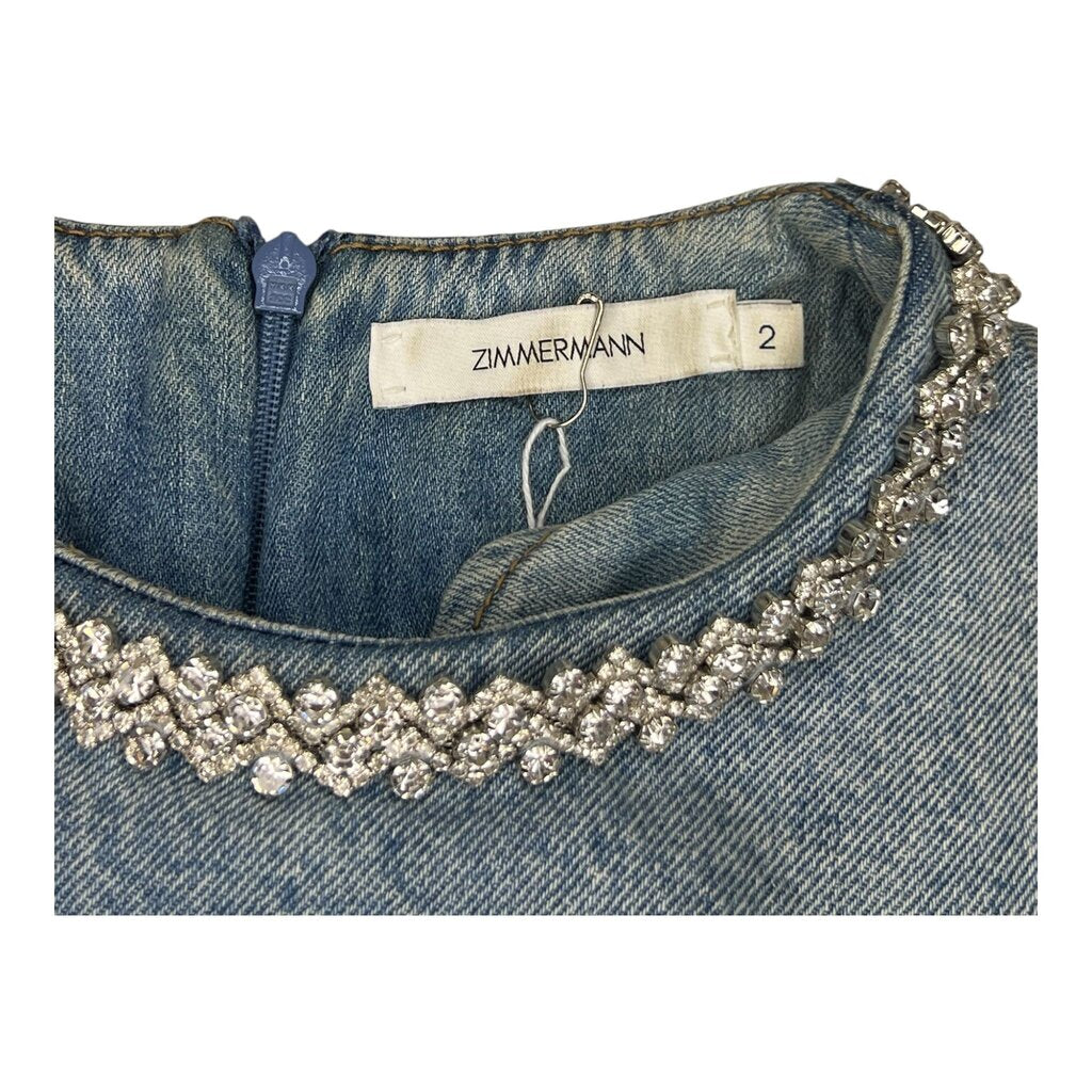 Zimmerman Crush Embellished Denim Dress, MSRP $850