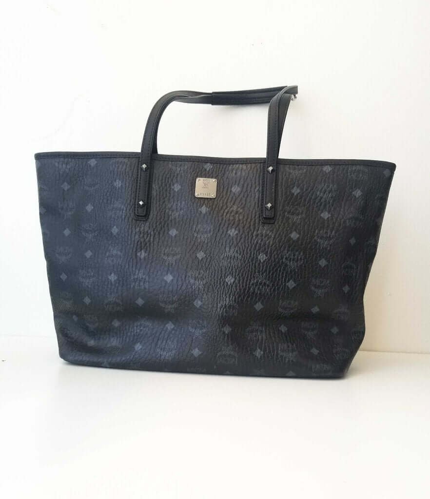 MCM Pebbled Leather Logo Shopper Tote