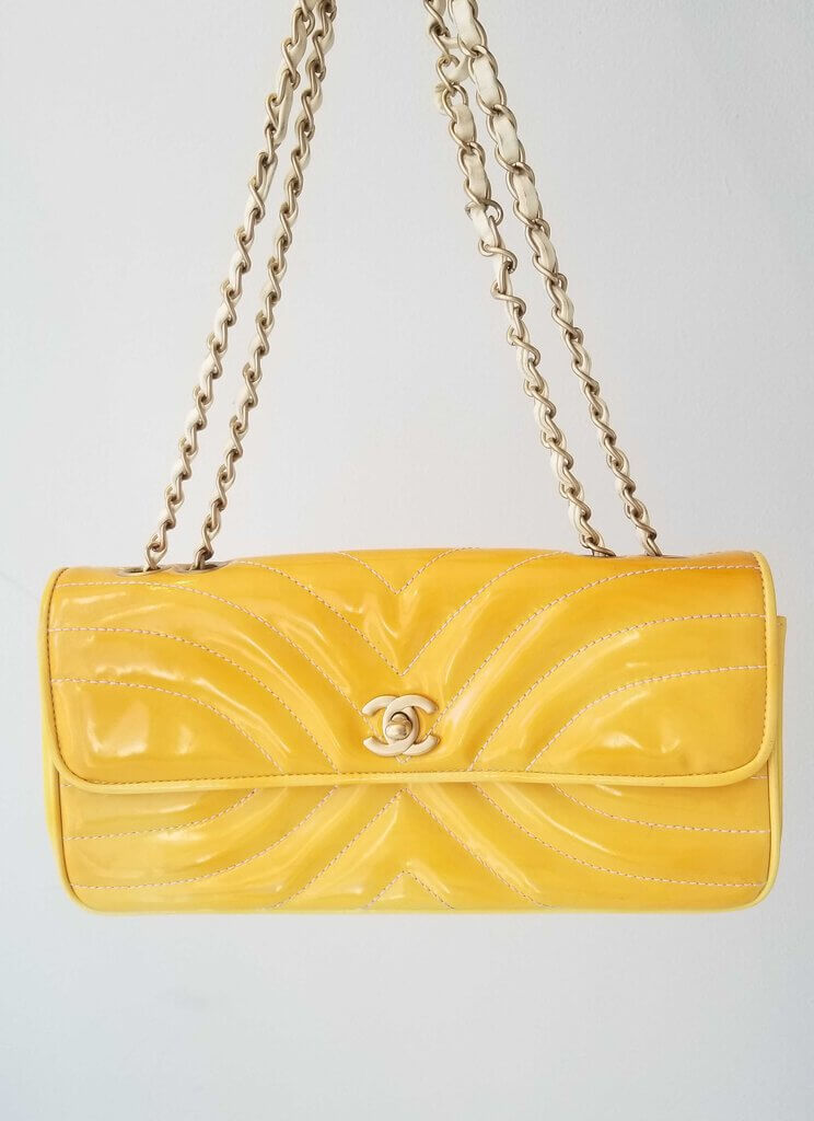 Chanel Vintage Patent Leather Quilted Shoulder Handbag