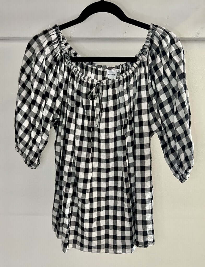 Aspesi Elbow Sleeve Check Tie Front Top