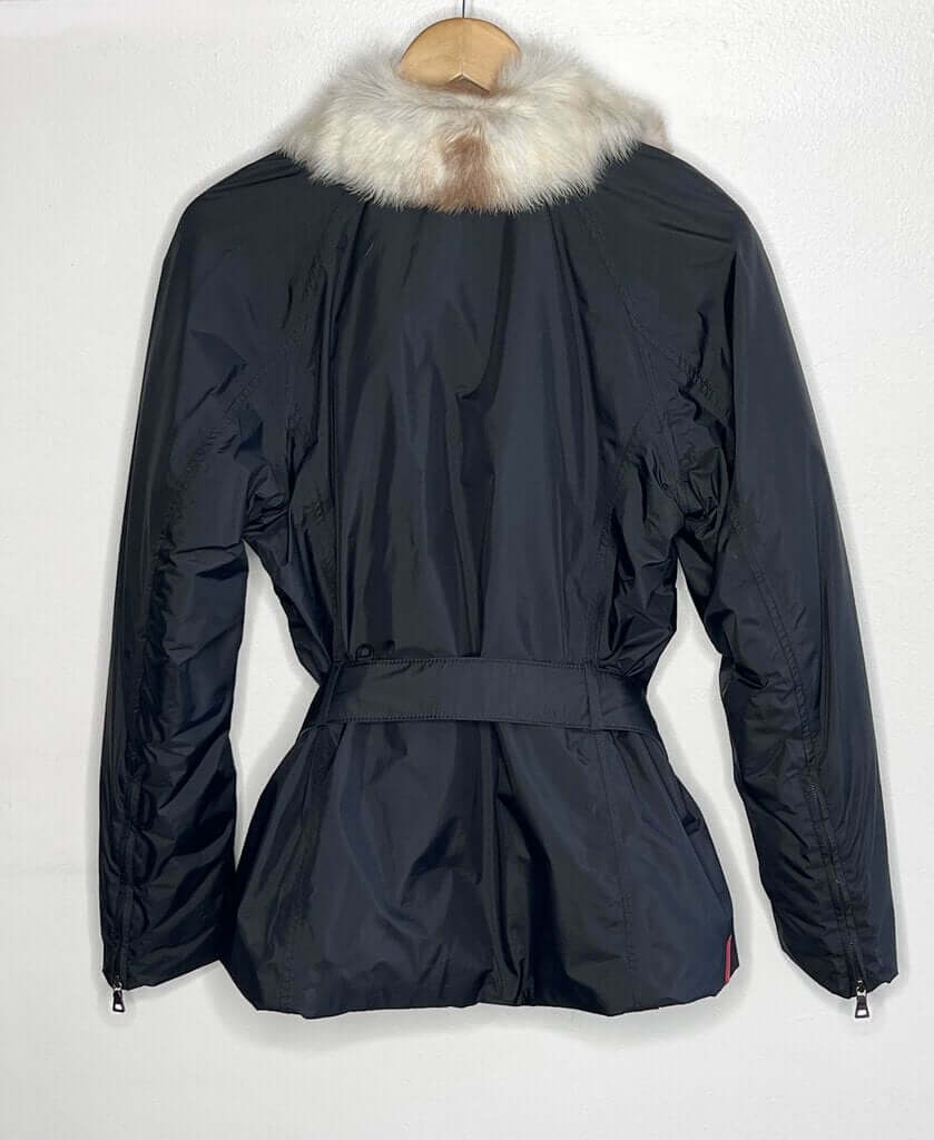 Prada Gore-Tex Belted Fur Jacket With Fur Collar
