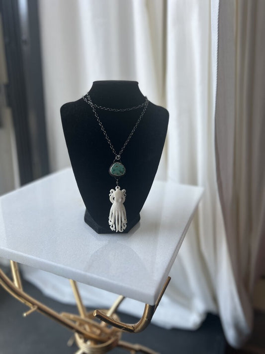 Silver Necklace w/Turquoise & Kraken Pendant