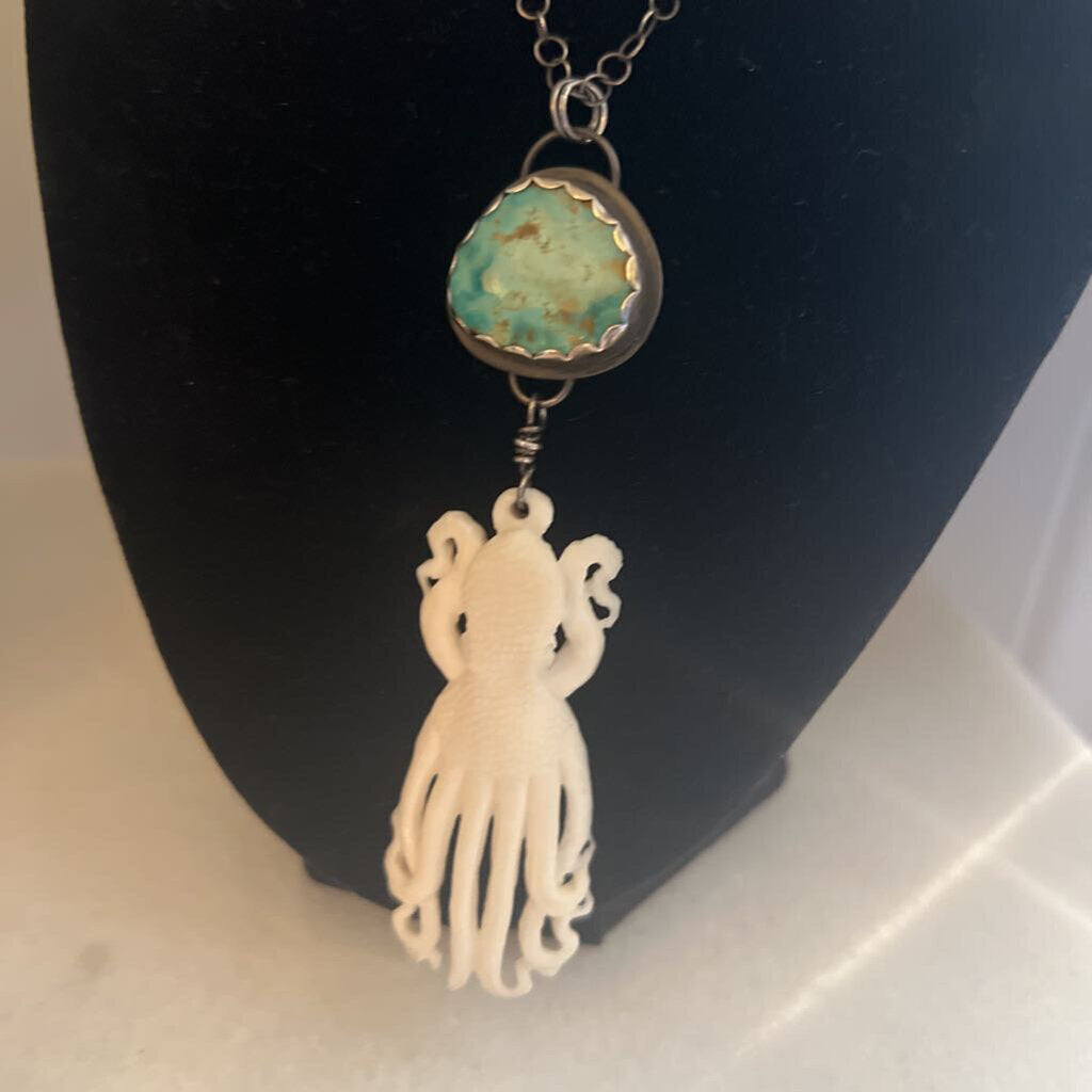 Silver Necklace w/Turquoise & Kraken Pendant