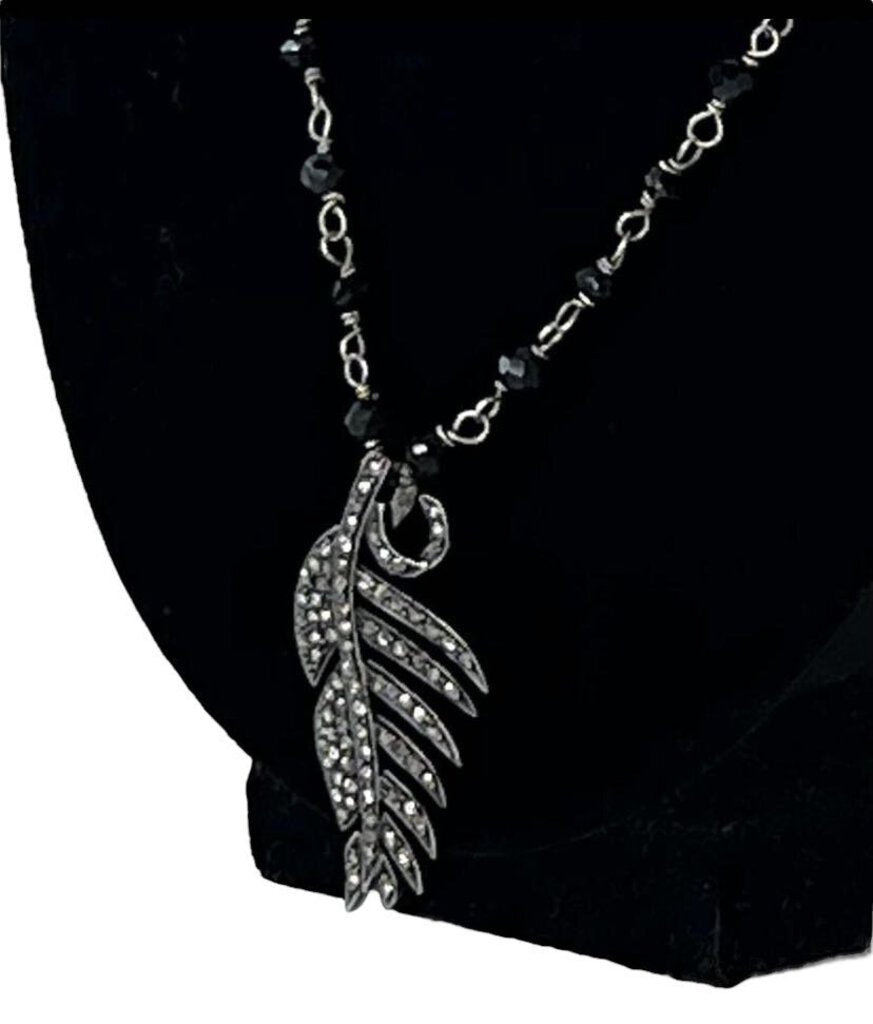 Jewels by Piper Beaded Necklace w/Diamond Encrusted Leaf Pendant, MSRP $1200