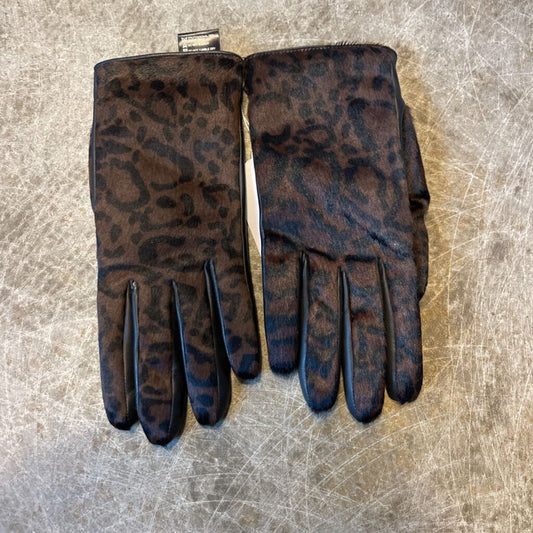 SALVATORE FERRAGAMO Leopard Print Leather Gloves With Cashmere Lining, New In Box, MSRP $550