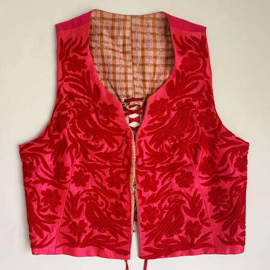 Dosa Silk Embroidered Vest Top with Lacing, As Found
