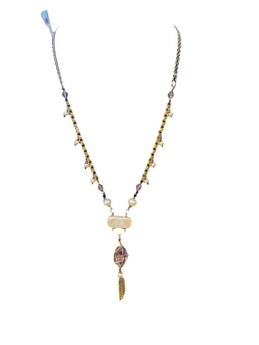 Boutique Freshwater Pearl and Amethyst Beaded Necklace