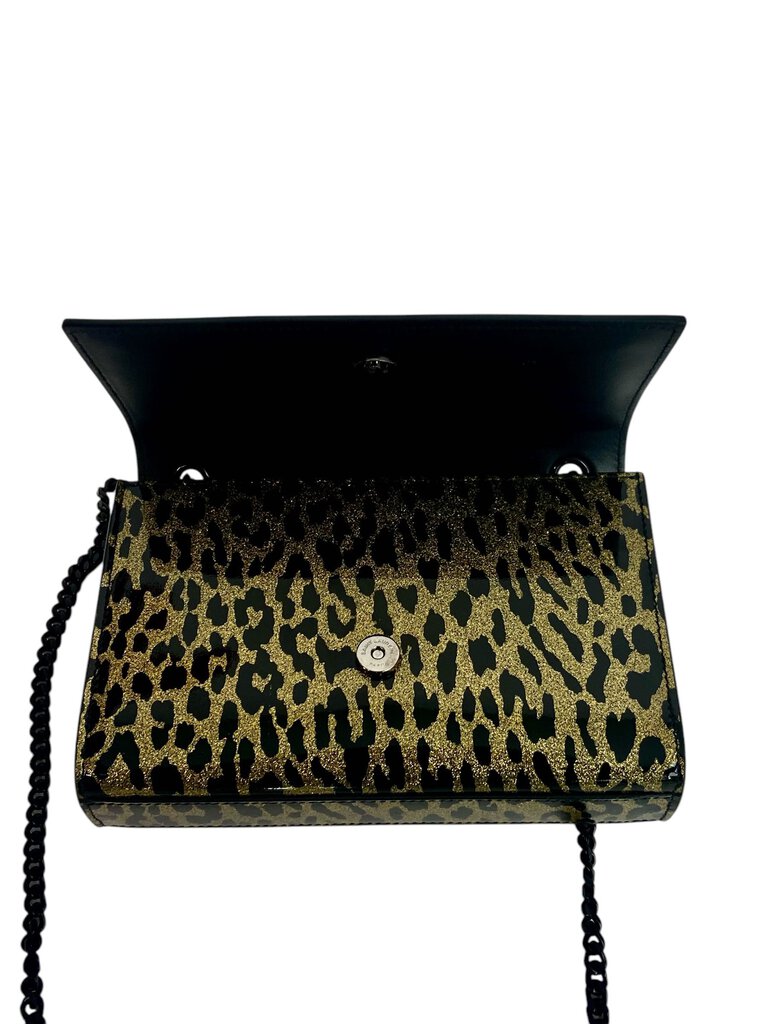 The YSL Patent Glitter Cheetah Bag is a striking accessory that combines luxurious patent leather with a playful cheetah print, exuding bold sophistication. Its shimmering finish and iconic YSL logo make it a standout piece for any fashion-forward ensemble.