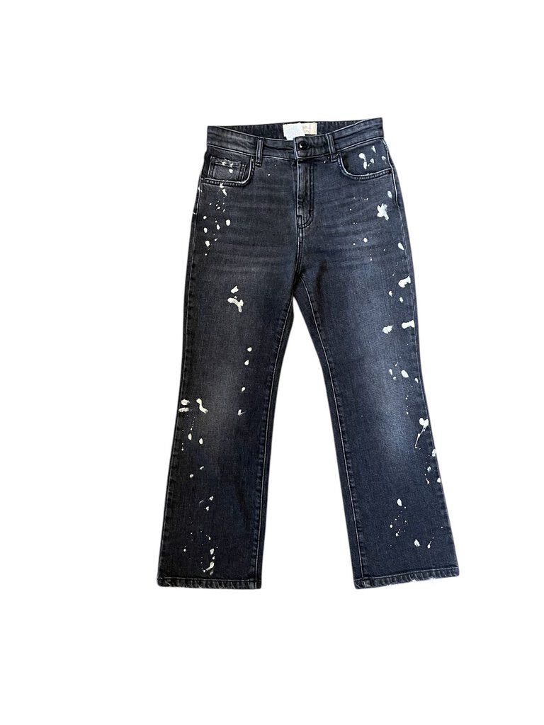 Max Mara Splatter Cropped Flare Denim Jean, New