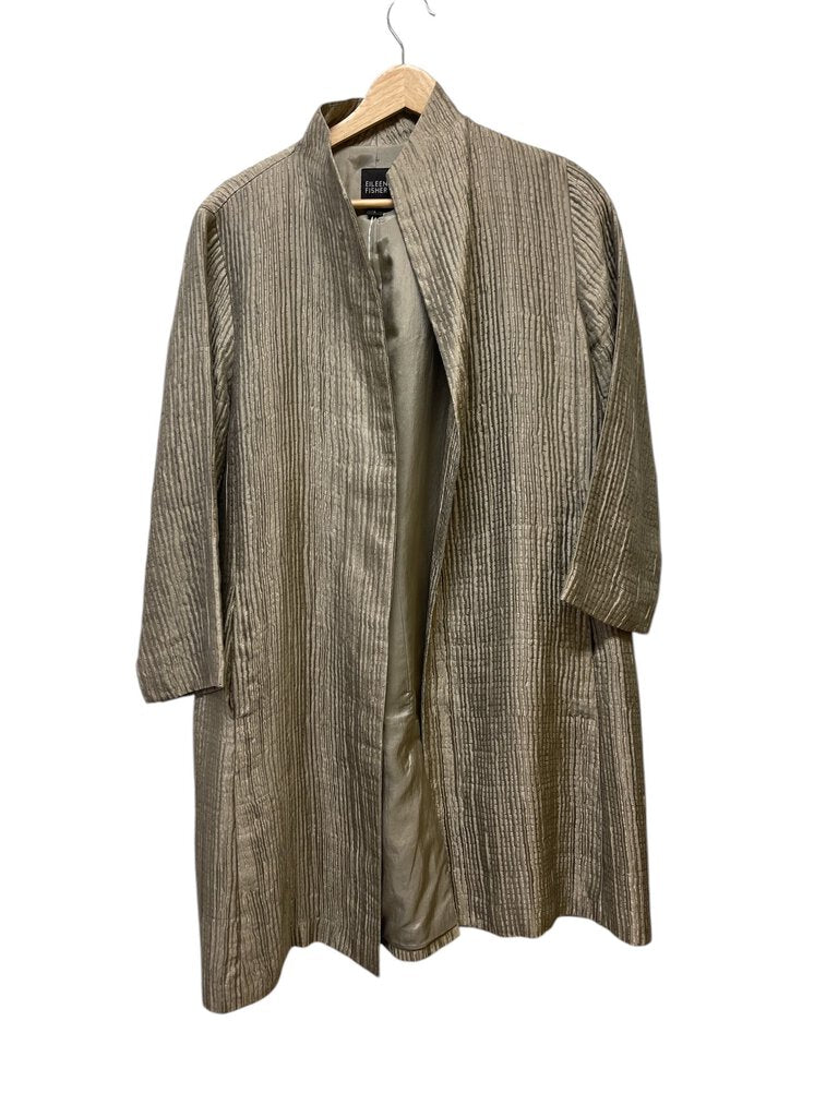 Eileen Fisher Silk Textured Open Front Jacket