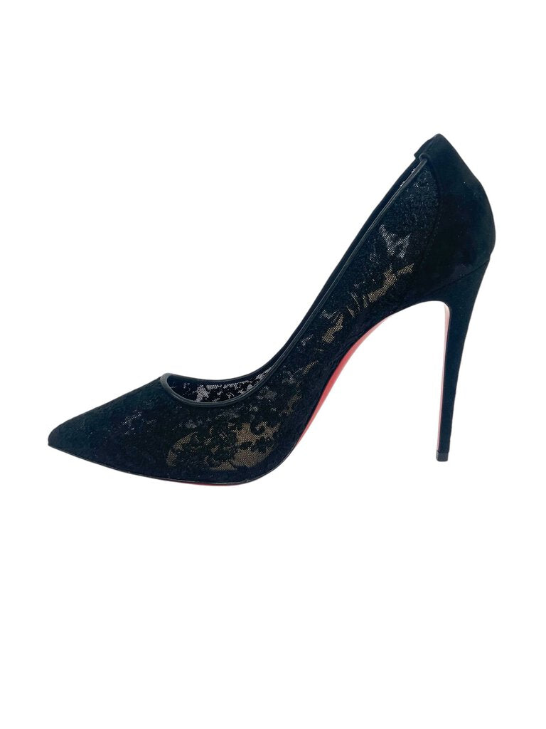 The Christian Louboutin 'Follies Lace' Pumps are a stunning blend of elegance and allure, featuring a delicate lace overlay that adds a romantic touch to the classic silhouette. With their iconic red soles and sleek design, these pumps are perfect for making a statement at any special occasion.