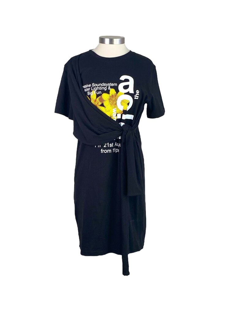 McQ Sunflower Graphic Front Tie T Shirt Dress