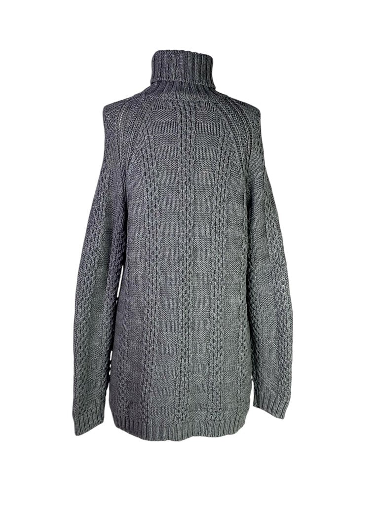 The Barneys Wool Cable Knit Turtleneck Sweater is a cozy, classic piece crafted from rich wool with intricate cable knit detailing. Its warm turtleneck design and textured pattern make it an elegant yet comfortable addition to any winter wardrobe.