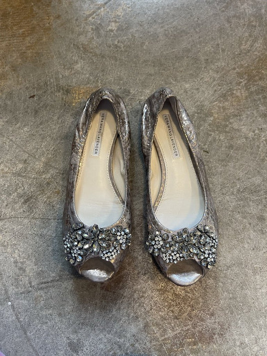 Vera Wang Lavender Jeweled Peep Toe Flats