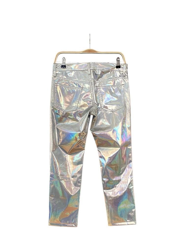 The Junya Watanabe Holographic Jeans make a bold fashion statement with their reflective, futuristic fabric and sleek, tailored fit. Blending avant-garde design with street-style edge, they offer a unique and daring twist on classic denim.