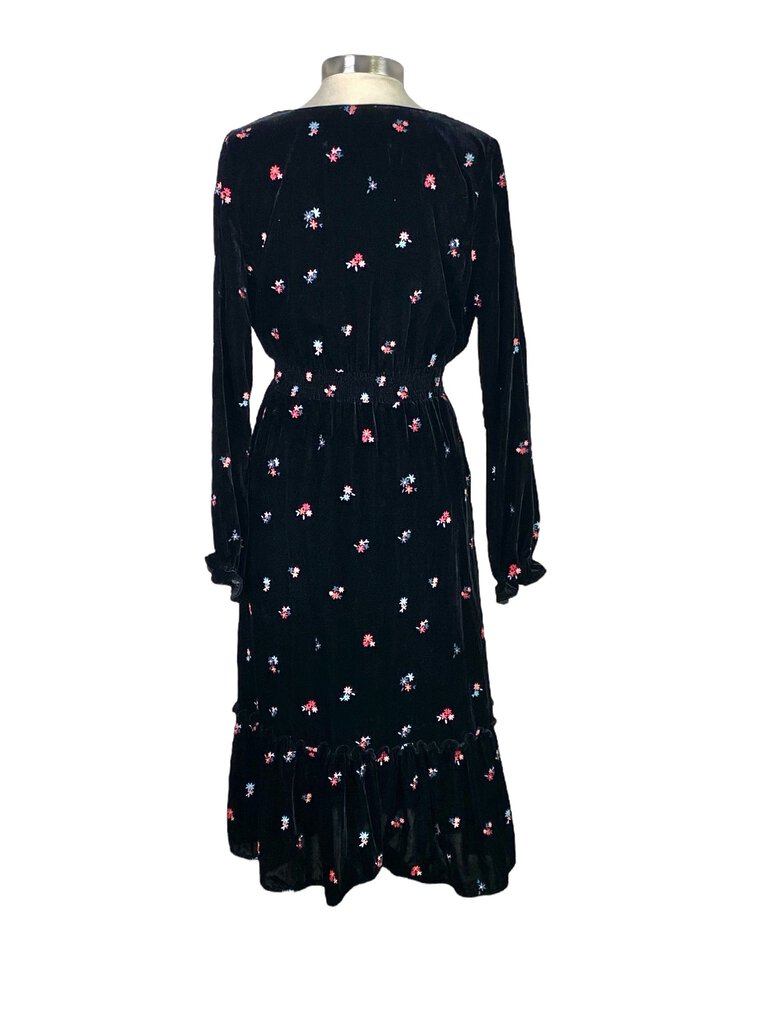 Sezane Embroidered Velvet Midi Dress