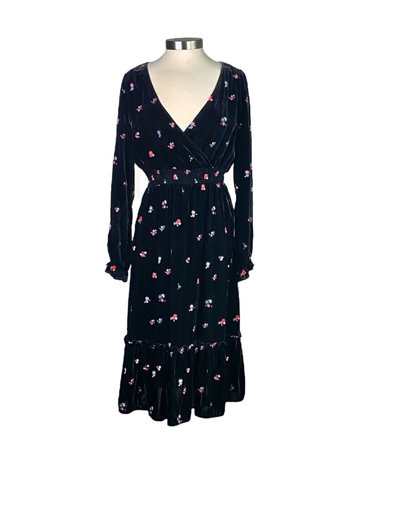 Sezane Embroidered Velvet Midi Dress