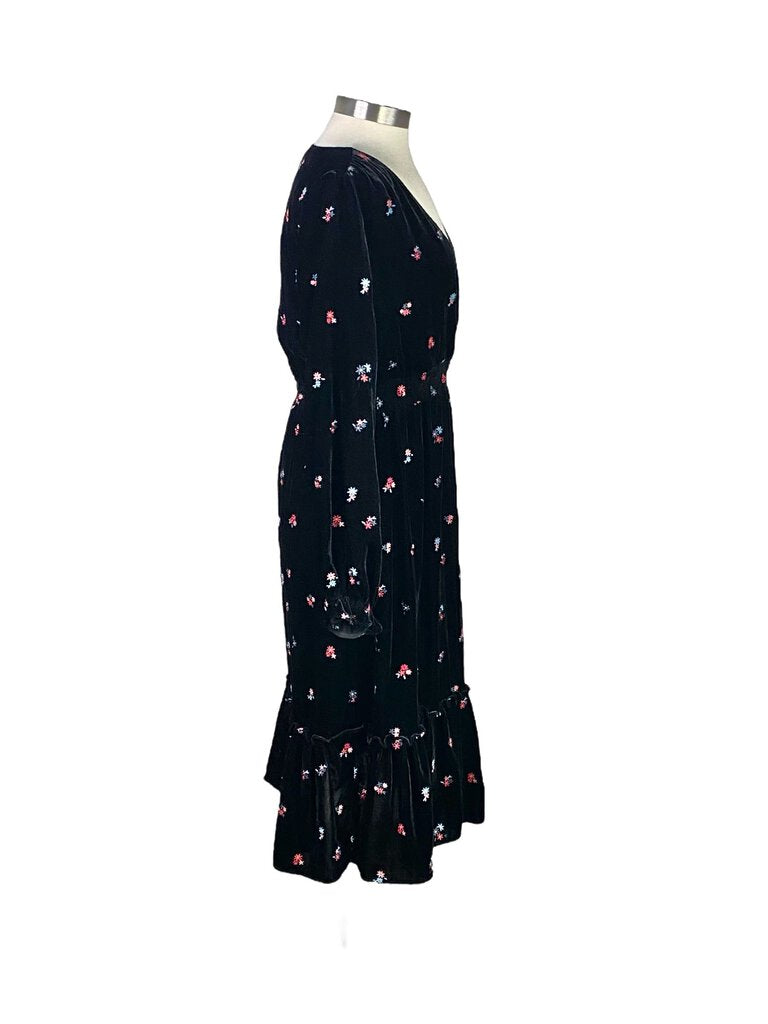 Sezane Embroidered Velvet Midi Dress