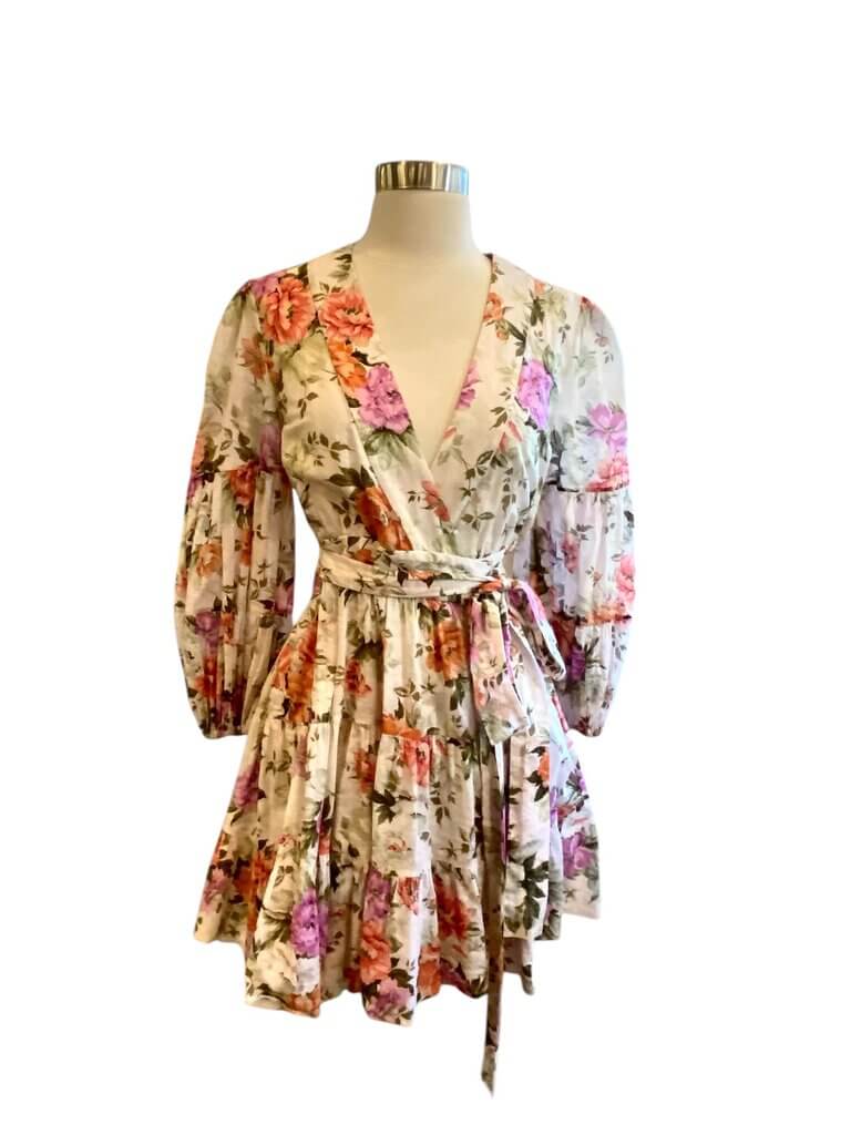 Zimmermann Floral Tiered Mini Wrap Dress